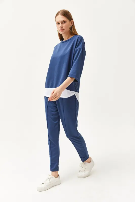 Women's Indigo Garnished Top and Bottom Set TKM-19000274-In - 6