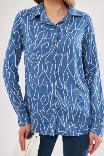 Women's Indigo Striped Pattern Long Sleeve Shirt ARM-20Y001002-Indigo - 2