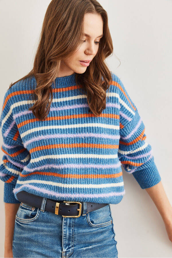 Women's Indigo Striped Ribbed Detail Soft Touch Knitwear Jumper - 5
