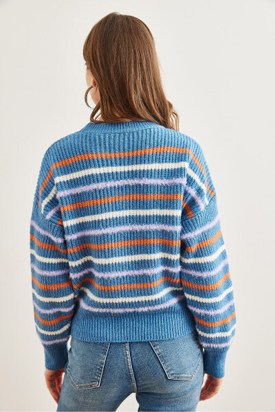 Women's Indigo Striped Ribbed Detail Soft Touch Knitwear Jumper - 6