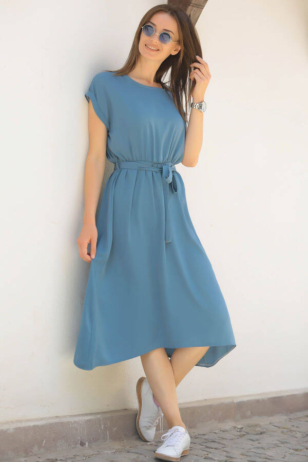 Women's Indigo Tie-Waist Dress with Elastic Waistband ARM-18Y001120 - 2