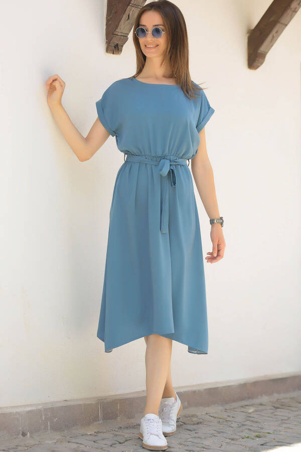 Women's Indigo Tie-Waist Dress with Elastic Waistband ARM-18Y001120 - 3