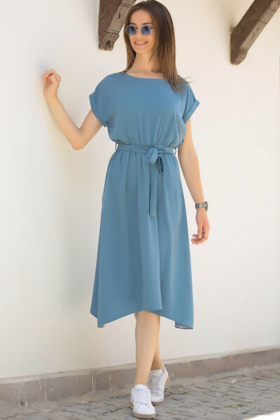 Women's Indigo Tie-Waist Dress with Elastic Waistband ARM-18Y001120 - 8