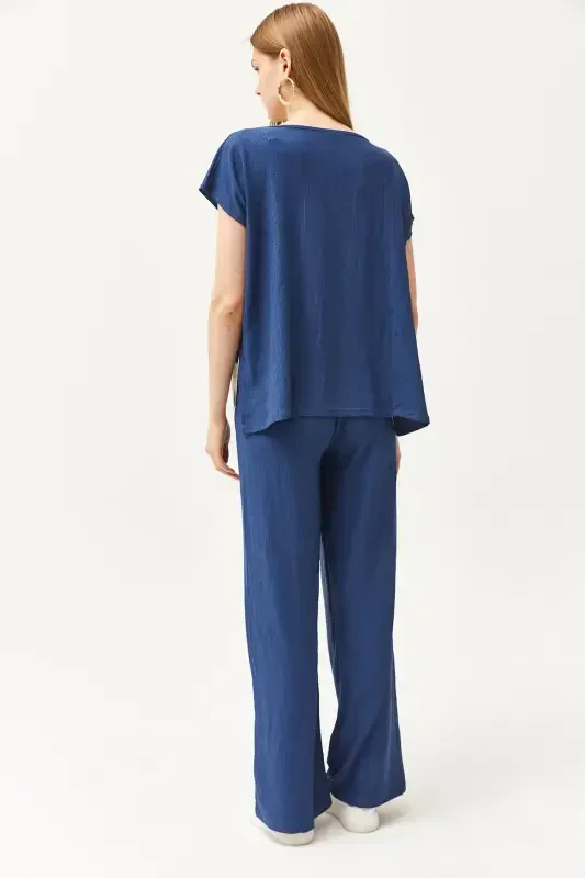 Women's Indigo Top Blouse Bottom Pants Suit TKM-19000 - 6