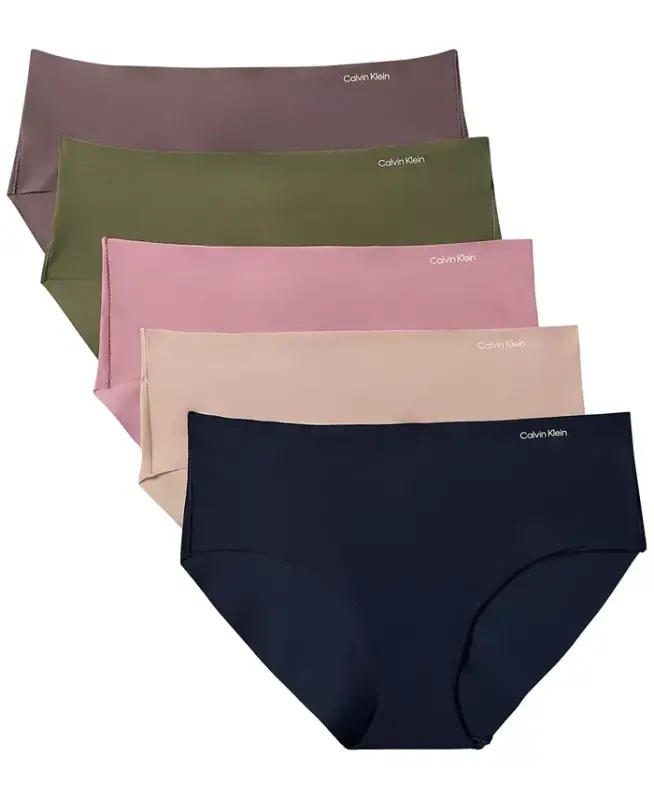 Women's Invisible Hipster 5-Pack Panty QD3557 - Shoreline/ Botanical Brown/ Soft Mauve - CALVIN KLEIN