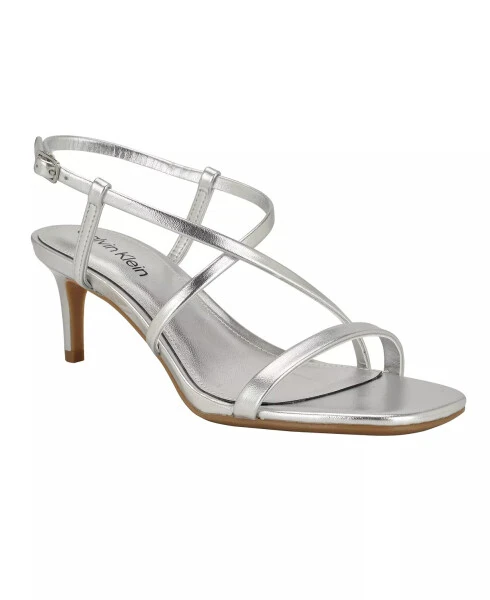 Women's Ishaya Strappy Low Stiletto Sandals-Silver - 6