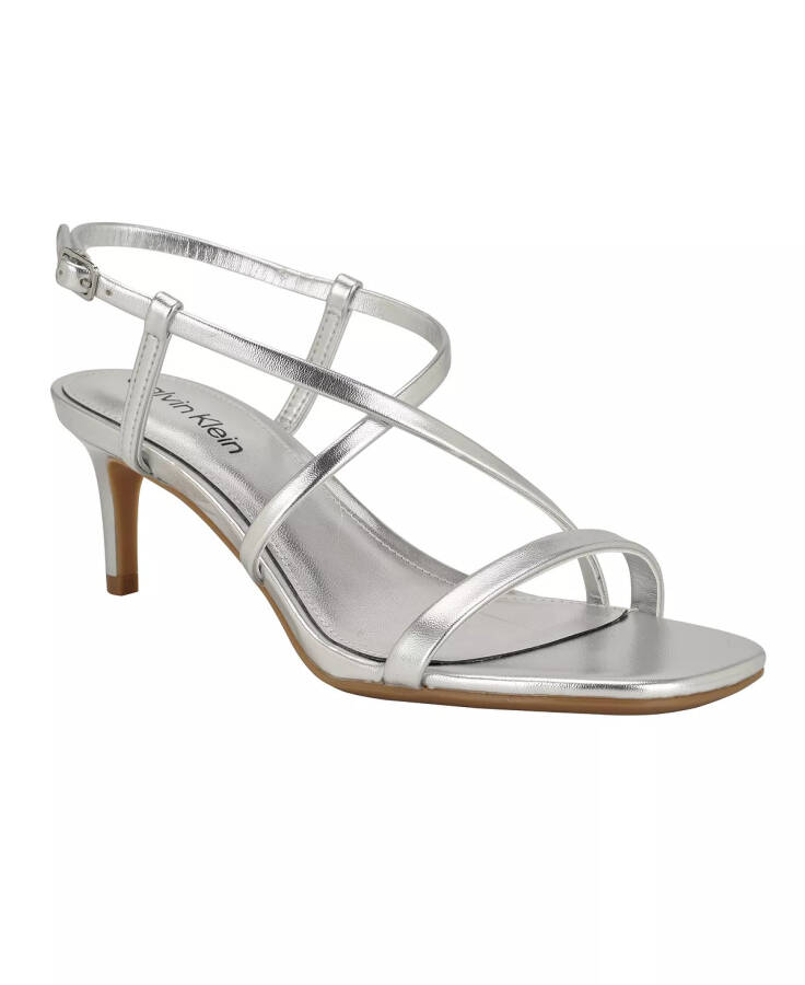 Women's Ishaya Strappy Low Stiletto Sandals-Silver - 6