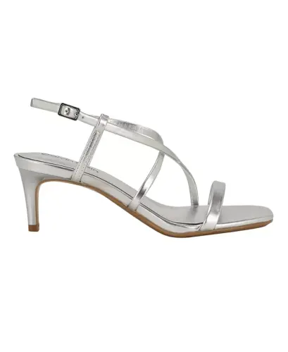 Women's Ishaya Strappy Low Stiletto Sandals-Silver - CALVIN KLEIN (1)