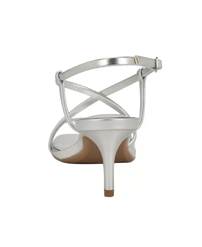 Women's Ishaya Strappy Low Stiletto Sandals-Silver - 3
