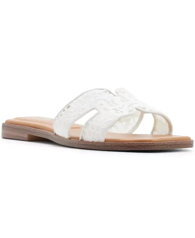Women's Itsandal Slip-On Flat Sandals - White/Bone Lace - ALDO