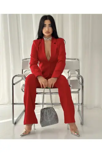 Women's Jacket Pant Suit Red-Red - 4