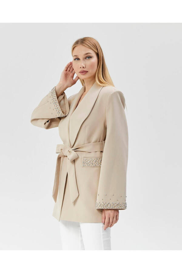 Women's Jacket with Stone Belt, Sleeves and Pockets VIZON - 14