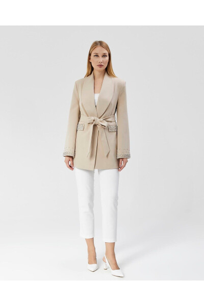 Women's Jacket with Stone Belt, Sleeves and Pockets VIZON - 8