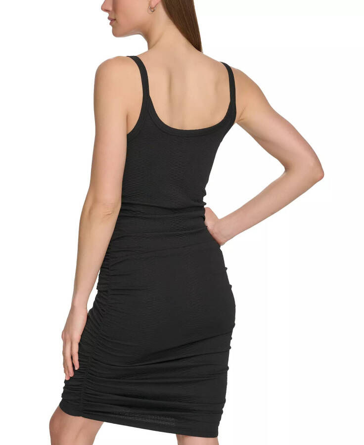 Women's Jacquard Ruched Sleeveless Tank Dress Black - 2