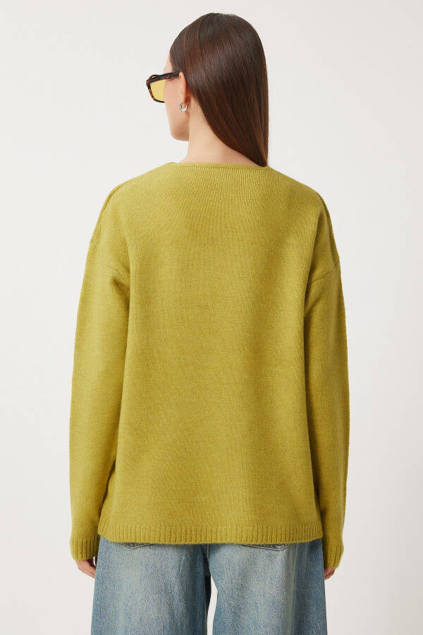 Women's Jade Green V-Neck Knit Sweater ZA00063 - 4