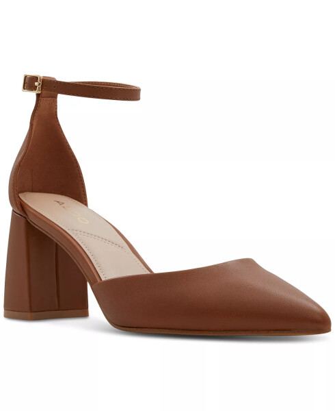 Women's Jan Pointed-Toe Ankle-Strap Block-Heel Pumps Cognac Leather - 1