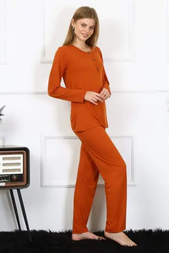 Women's Jersey Long Sleeve Eggplant Pajama Set 4168 - BÜYÜKBEDENIZ (1)