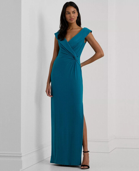 Women's Jersey Off-the-Shoulder Side-Slit Column Gown Blue - 1