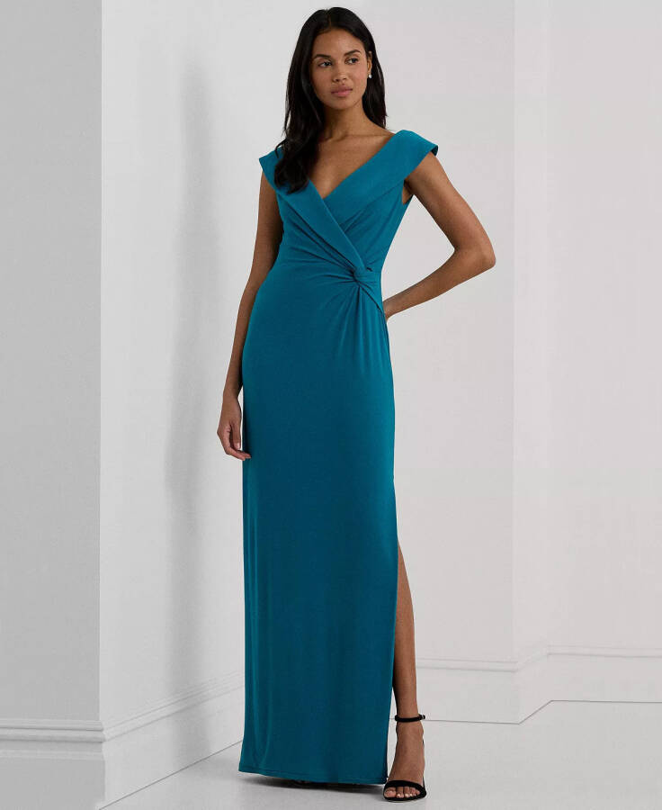 Women's Jersey Off-the-Shoulder Side-Slit Column Gown Blue - 1