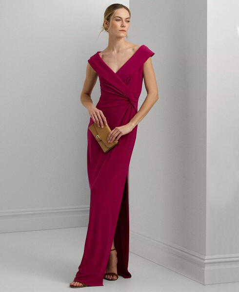 Women's Jersey Off-the-Shoulder Side-Slit Column Gown Fuchsia Berry - 1