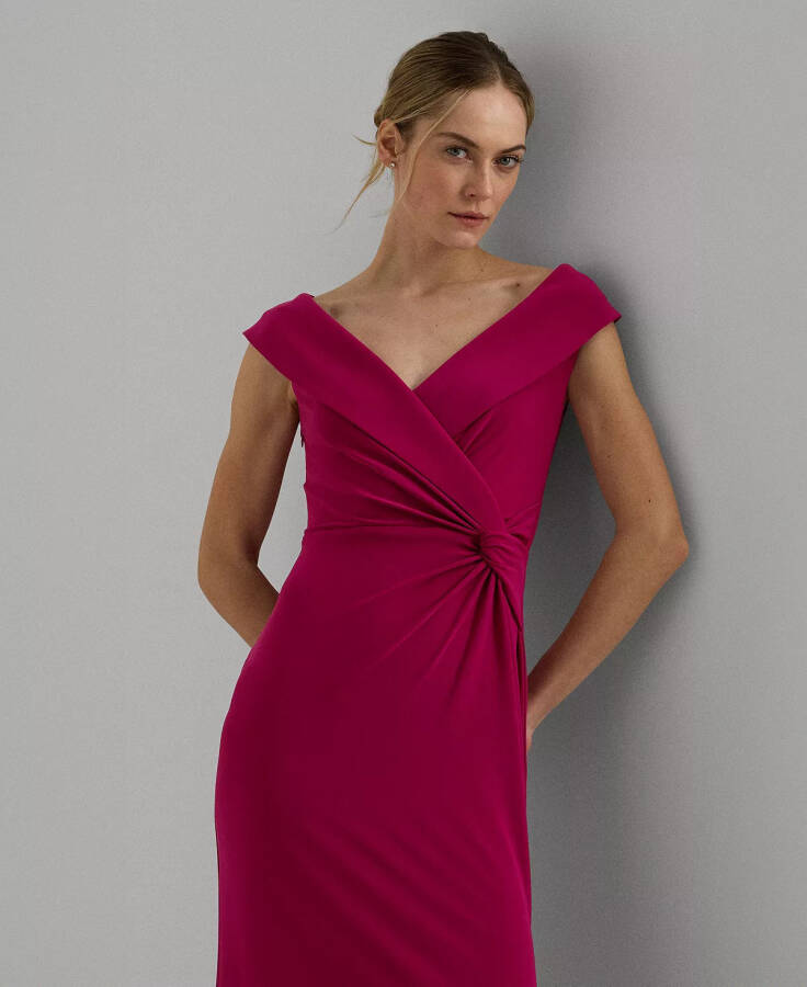 Women's Jersey Off-the-Shoulder Side-Slit Column Gown Fuchsia Berry - 3