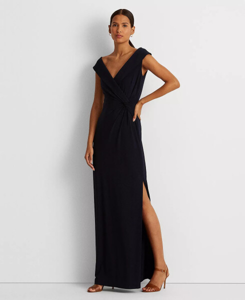 Women's Jersey Off-the-Shoulder Side-Slit Column Gown Lighthouse Navy - 1