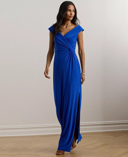 Women's Jersey Off-the-Shoulder Side-Slit Column Gown Navy - 1