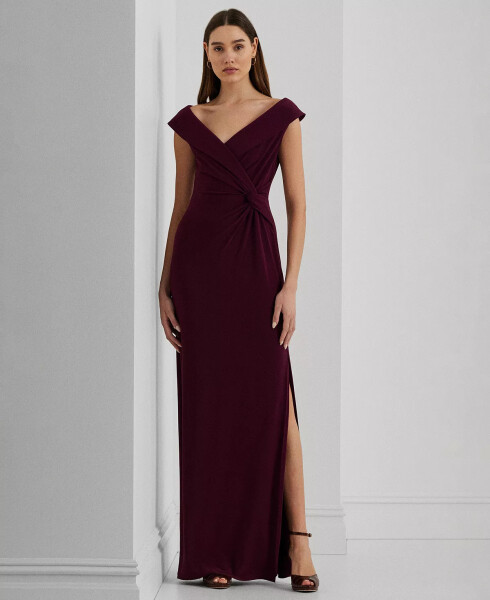 Women's Jersey Off-the-Shoulder Side-Slit Column Gown Pinot Noir - 1