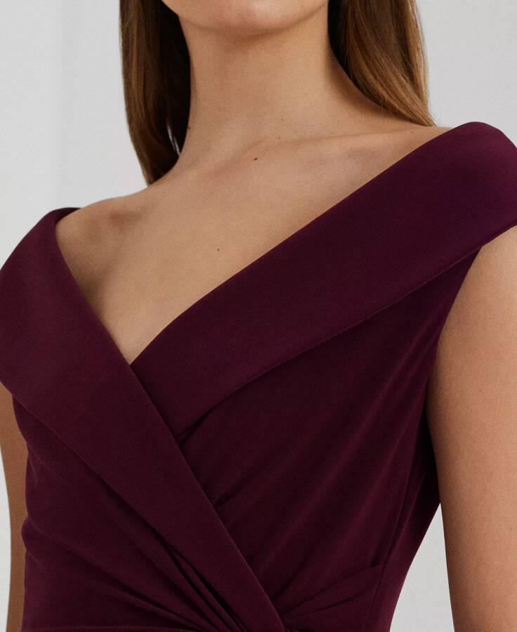 Women's Jersey Off-the-Shoulder Side-Slit Column Gown Pinot Noir - 3