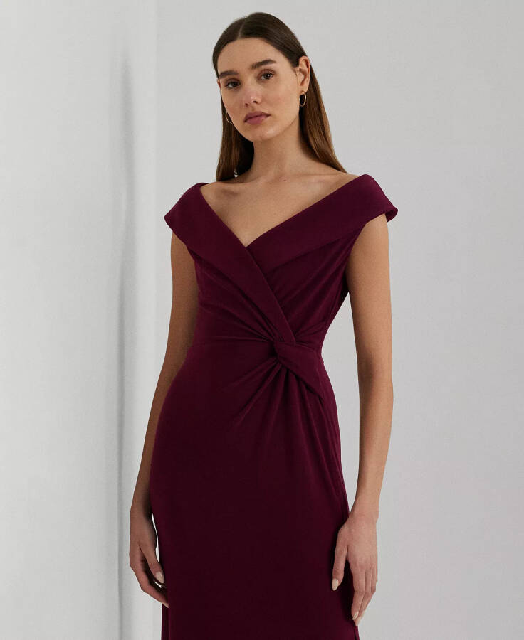 Women's Jersey Off-the-Shoulder Side-Slit Column Gown Pinot Noir - 4