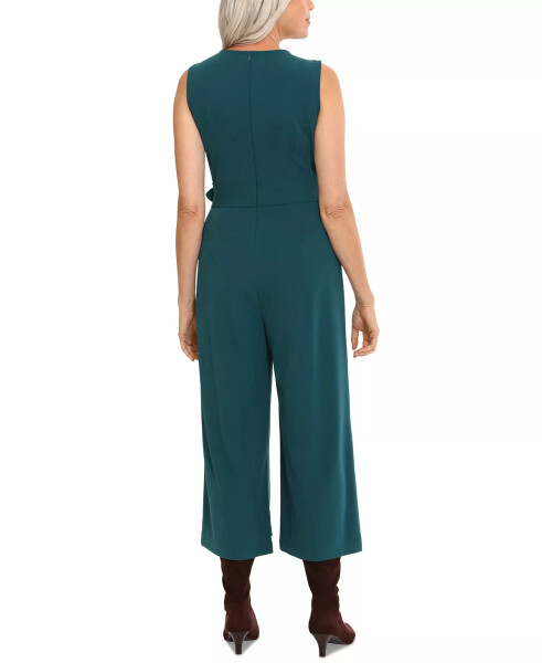 Women's Jewel Neck Belted Cropped Jumpsuit Deep Teal - 2