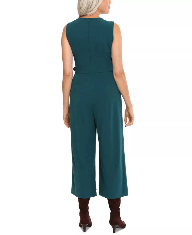 Women's Jewel Neck Belted Cropped Jumpsuit Deep Teal - 2