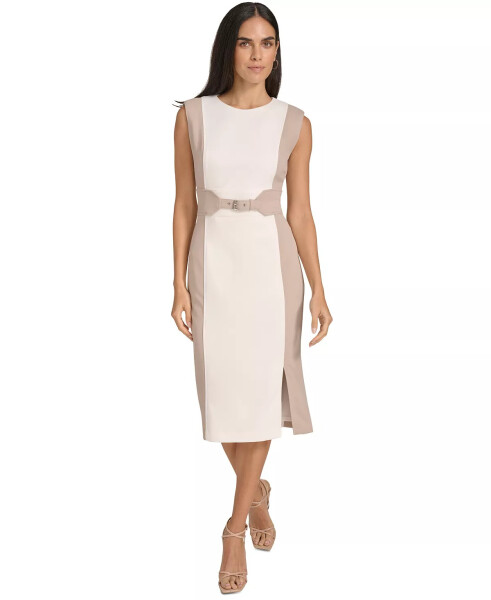 Women's Jewel-Neck Scuba Crepe Sheath Dress Cream Oyster - 1