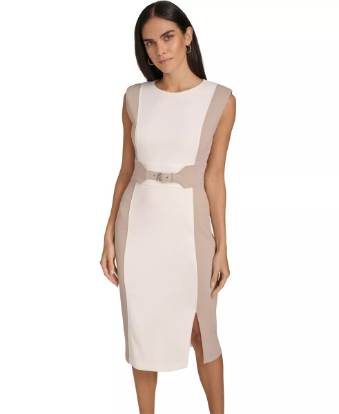 Women's Jewel-Neck Scuba Crepe Sheath Dress Cream Oyster - 2