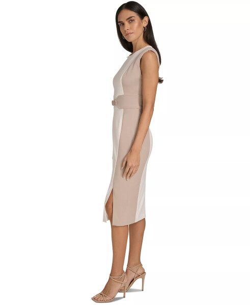 Women's Jewel-Neck Scuba Crepe Sheath Dress Cream Oyster - 4