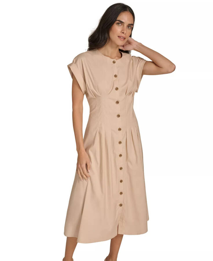 Women's Jewel-Neck Short-Sleeve Shirtdress Cashew - 2