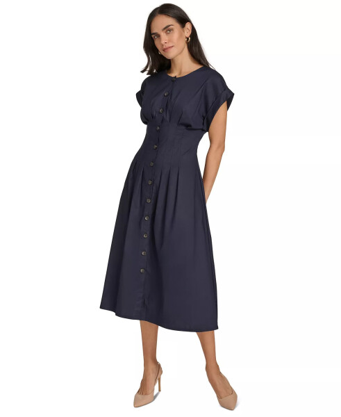 Women's Jewel-Neck Short-Sleeve Shirtdress Indigo - 1