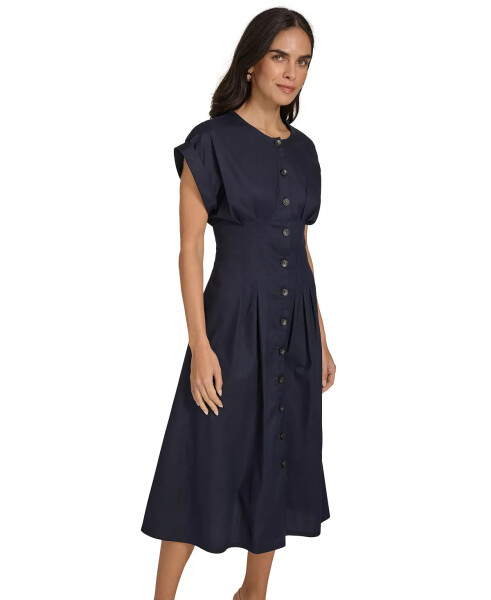 Women's Jewel-Neck Short-Sleeve Shirtdress Indigo - 2