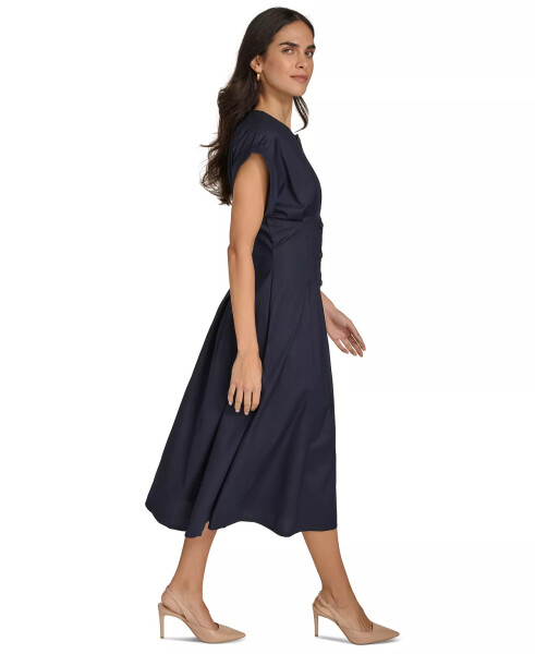 Women's Jewel-Neck Short-Sleeve Shirtdress Indigo - 3