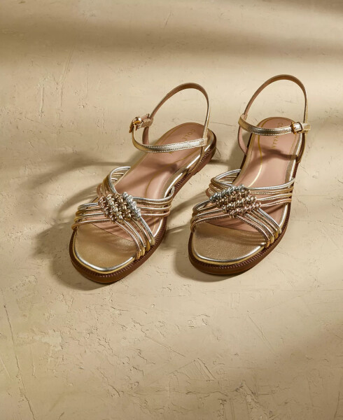 Women's Jitney Ankle-Strap Knotted Flat Sandals Soft Gold, Silver, Rose Gold Talca - 7