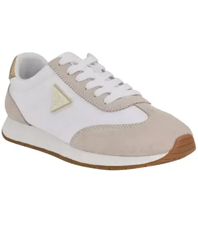 Women's Joggin Lace-Up Retro Jogger Sneakers - White/Beige Suede - 1