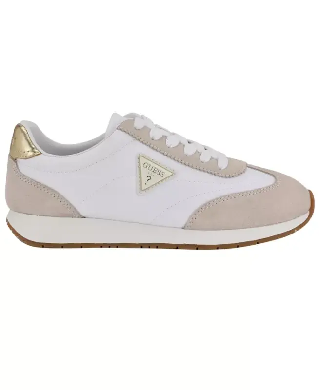 Women's Joggin Lace-Up Retro Jogger Sneakers - White/Beige Suede - 2