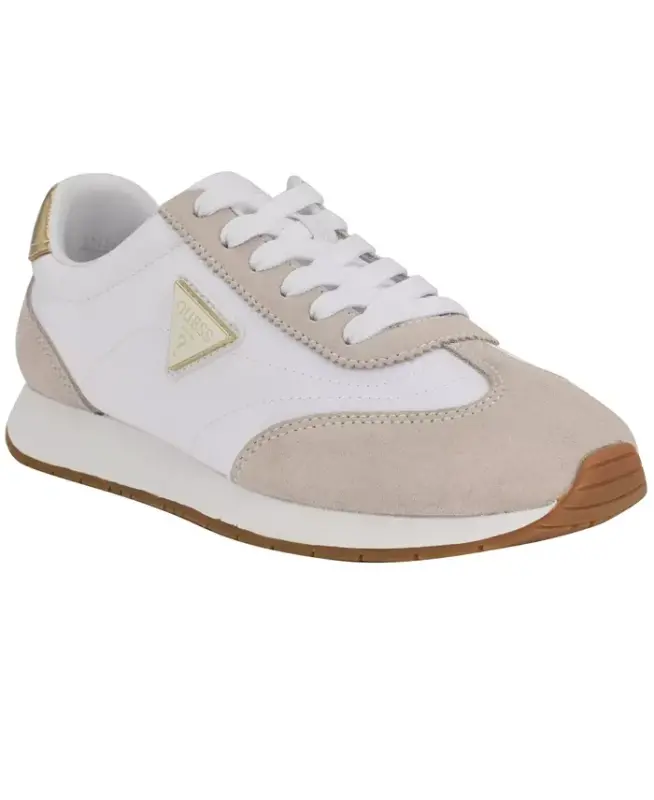Women's Joggin Lace-Up Retro Jogger Sneakers - White/Beige Suede - 1