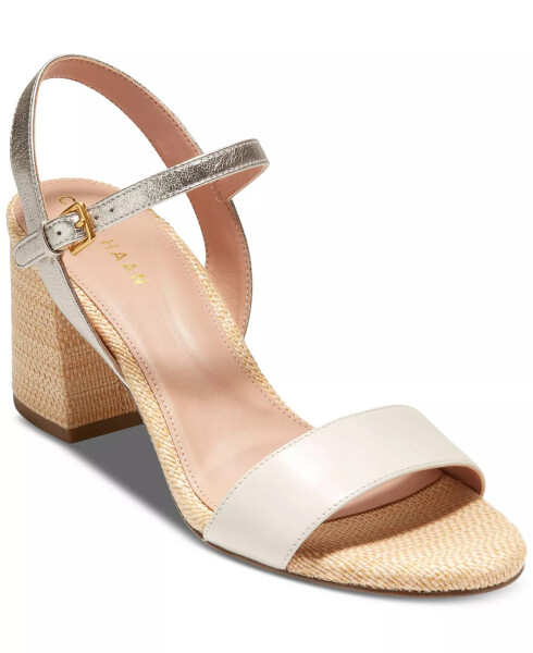 Women's Josie Block-Heel Sandals Ivory, Soft Gold Leather, Natural Woven - 1