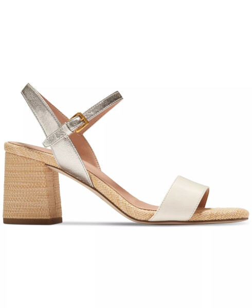 Women's Josie Block-Heel Sandals Ivory, Soft Gold Leather, Natural Woven - 2