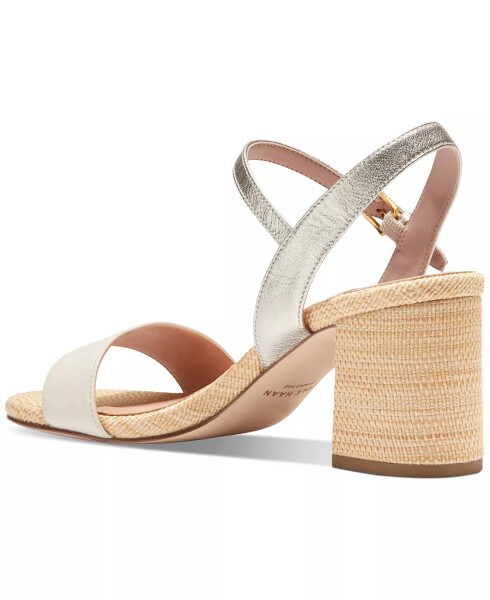 Women's Josie Block-Heel Sandals Ivory, Soft Gold Leather, Natural Woven - 3