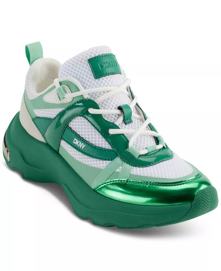 Women's Juna Lace-Up Running Sneakers Bright White/ Green - 1