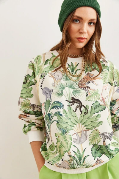 Women's Jungle Ecru Basic Soft Textured Oversized Sweatshirt SWT-19000457 - 3