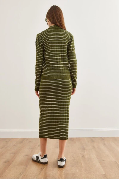 Women's Khaki 3-Piece Striped Knit Set TKM-19000322 - 7