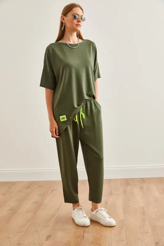Women's Khaki Asymmetric Blouse Soft Textured Set - 3
